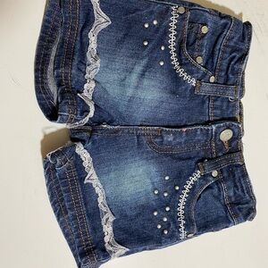 Blue Denim Kids Shorts with Lace Trim